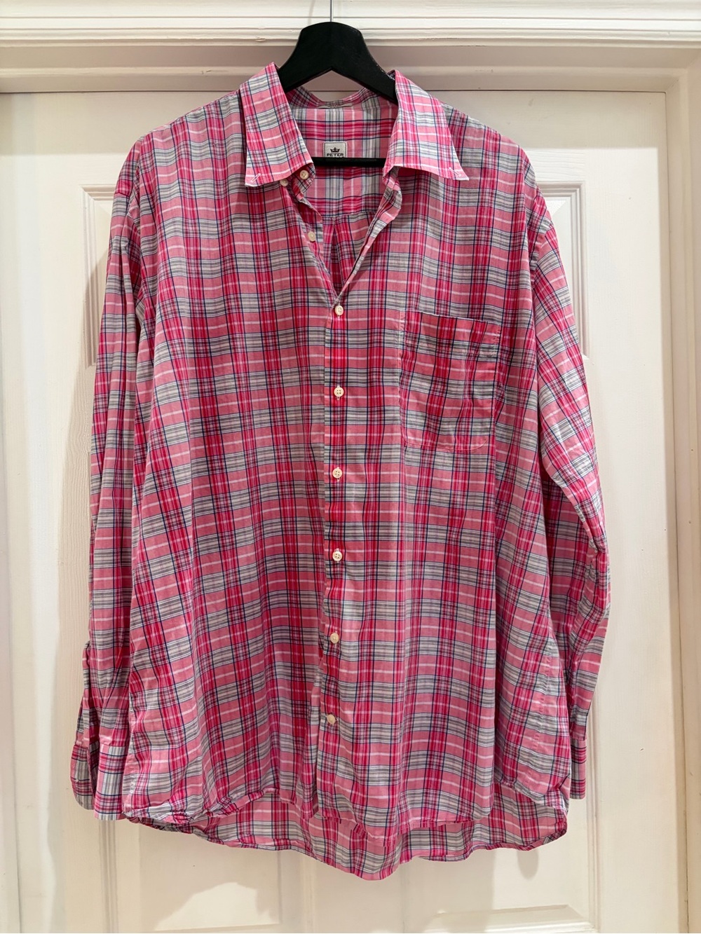 Peter Millar Men’s XL Pink Plaid Button Front Shirt 100% Cotton Long Sleeve